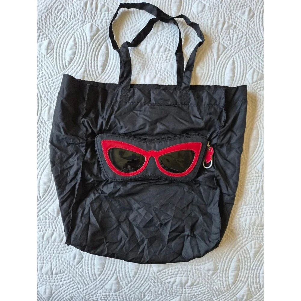 VGUC Lulu Guinness Black Red Sunglasses Convertible Bag Shopping Bag
